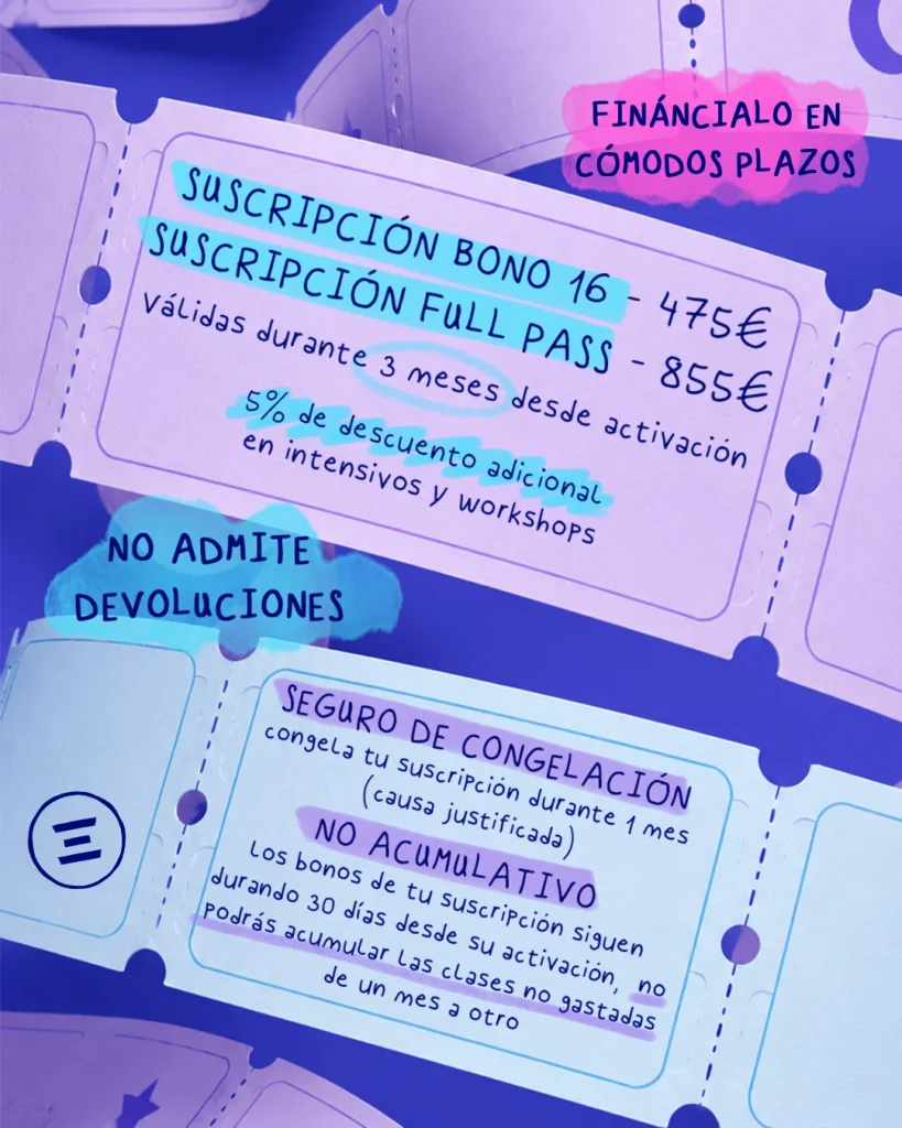 suscripción trimestral clases de baile urbano para todos los niveles. Ahorro de hasta 45€. Pago a plazos con financiación.